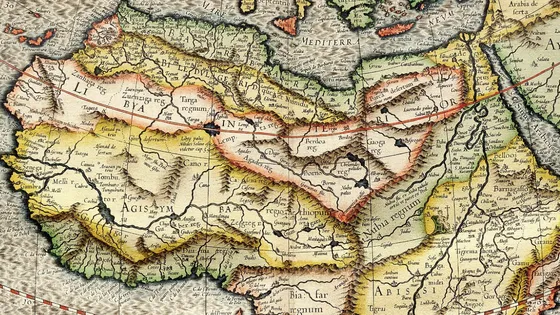 Территория пустыни Сахара в атласе Меркатора (1569 год)